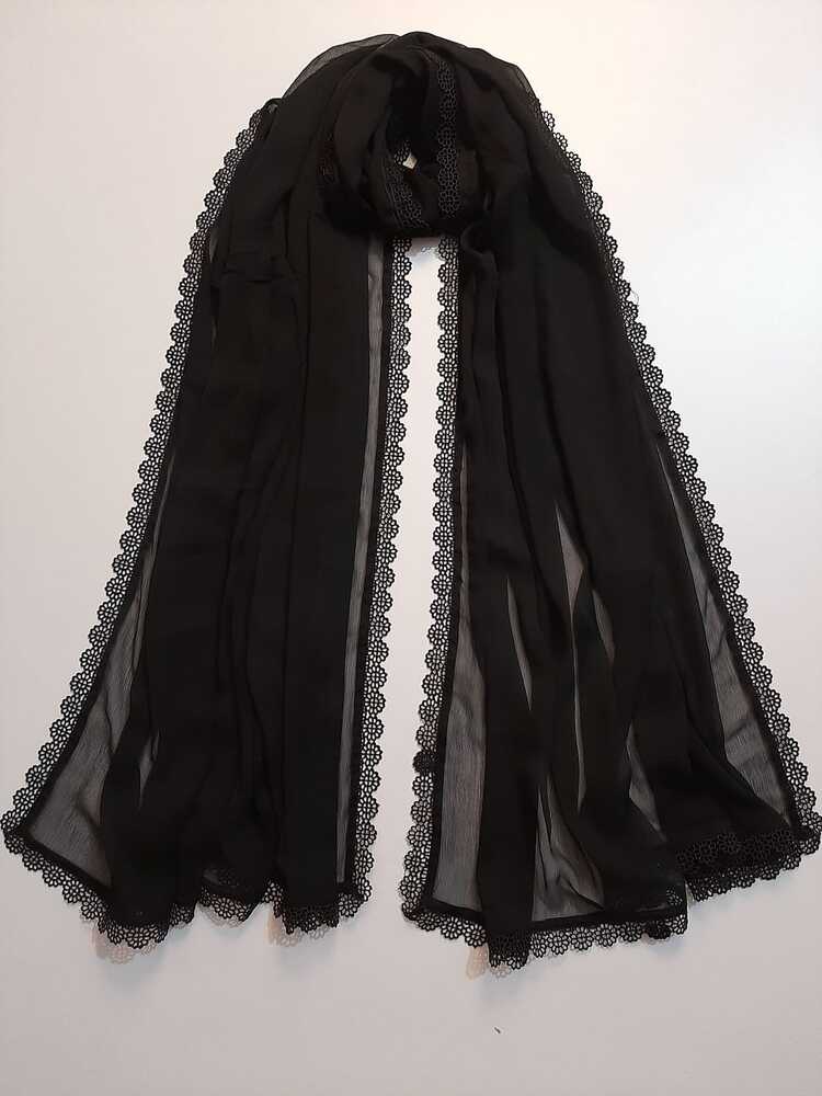 Chiffon Dupatta With 4 Sided Lace – Black