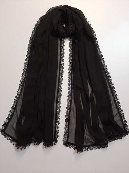 Chiffon Dupatta With 4 Sided Lace – Black