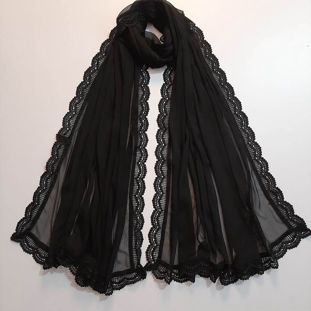 Chiffon Dupatta With 4 Sided Lace – Black