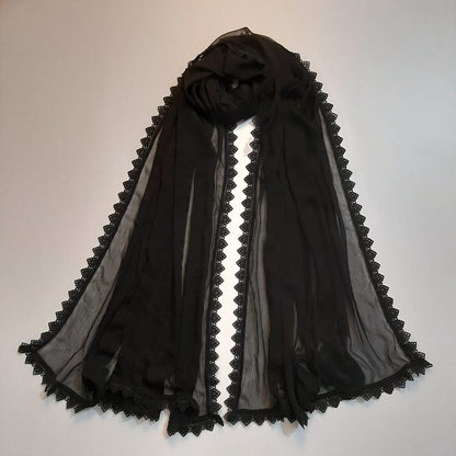 Chiffon Dupatta With 4 Sided Lace – Black