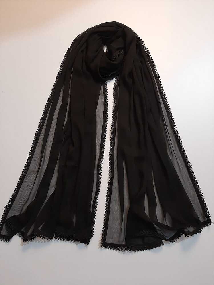 Chiffon Dupatta With 4 Sided Lace – Black
