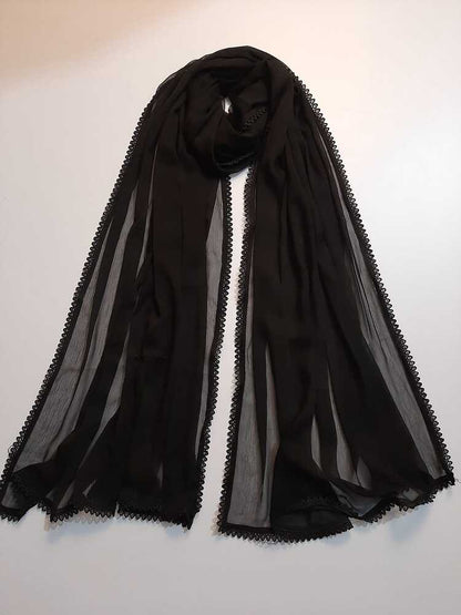 Chiffon Dupatta With 4 Sided Lace – Black