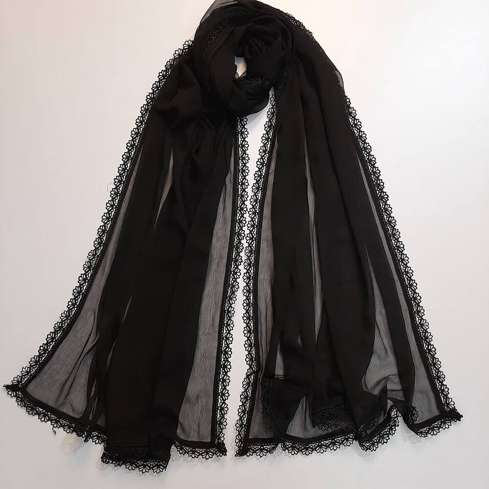 Chiffon Dupatta With 4 Sided Lace – Black
