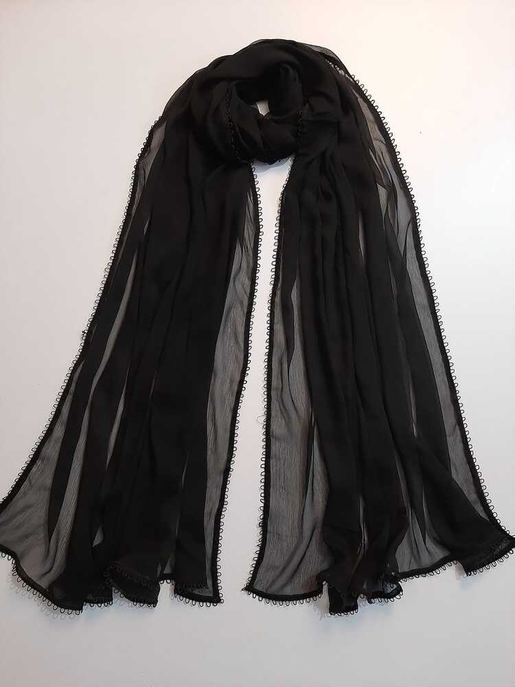 Chiffon Dupatta With 4 Sided Lace – Black