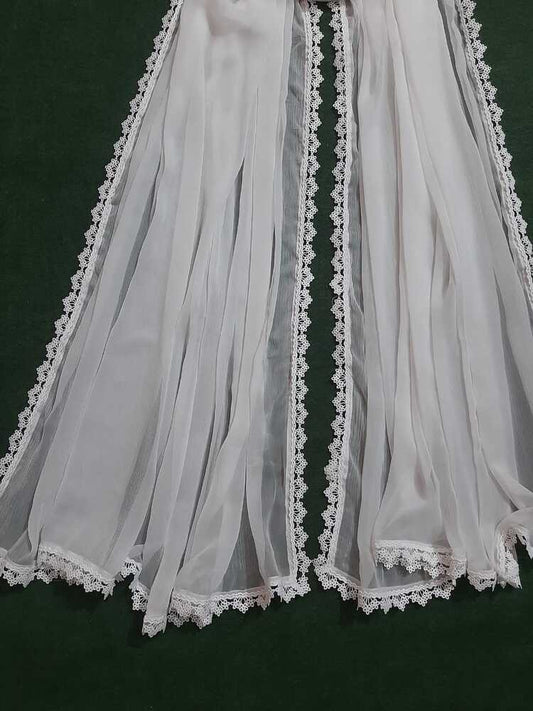 Chiffon Dupatta With 4 Sided Lace – White