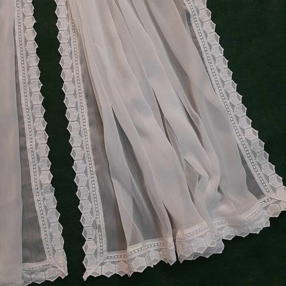 Chiffon Dupatta With 4 Sided Lace – White