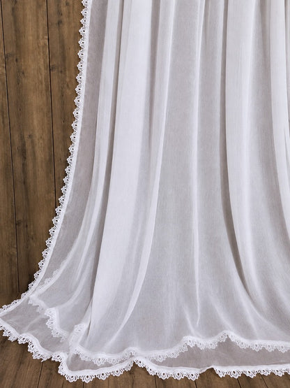 Chiffon Dupatta With 4 Sided Lace - White - ZD840