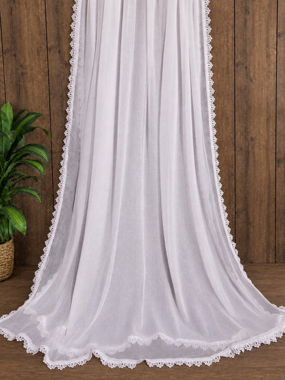 Chiffon Dupatta With 4 Sided Lace - White - ZD840