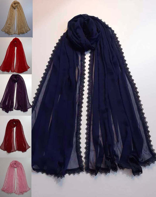 Colored chiffon dupatta With 4 Sided Lace - ZD739