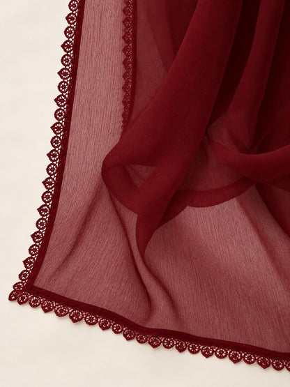 Chiffon dupatta With 4 Sided Lace - Maroon - ZD808
