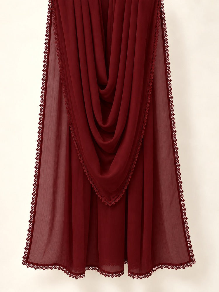 Chiffon dupatta With 4 Sided Lace - Maroon - ZD808