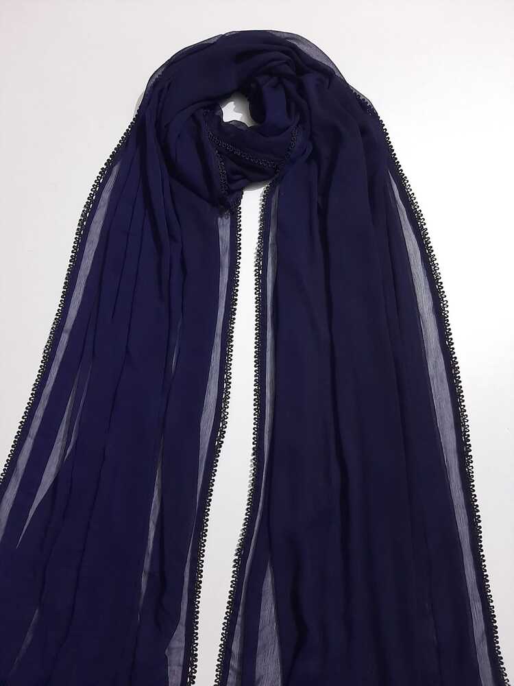 Chiffon dupatta With 4 Sided Lace - Navy - ZD808