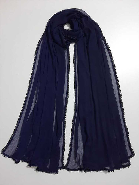 Chiffon dupatta With 4 Sided Lace - Navy - ZD808
