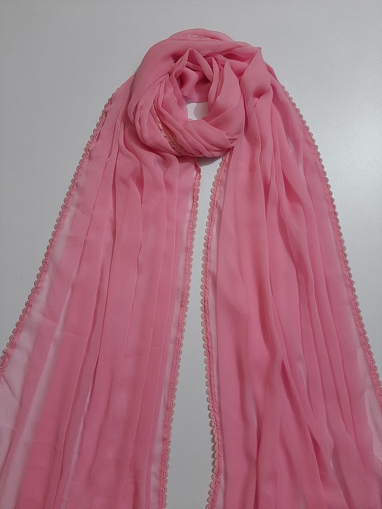 Chiffon dupatta With 4 Sided Lace - Pink - ZD739