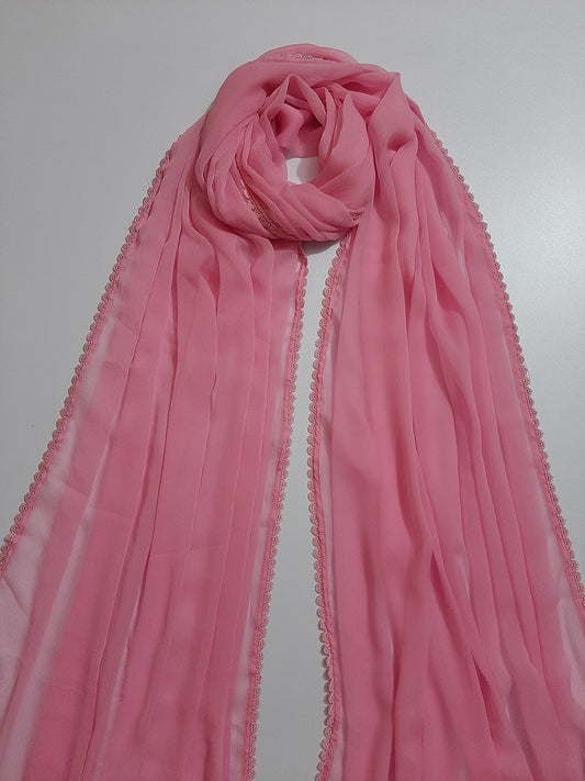 Chiffon dupatta With 4 Sided Lace - Pink - ZD739