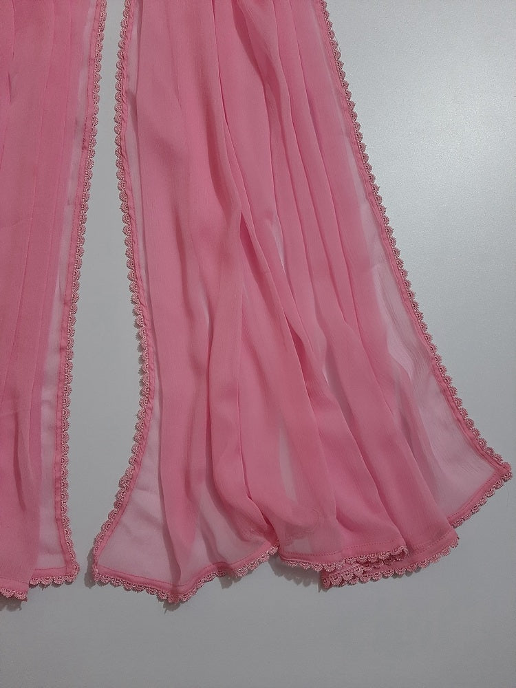 Chiffon dupatta With 4 Sided Lace - Pink - ZD739