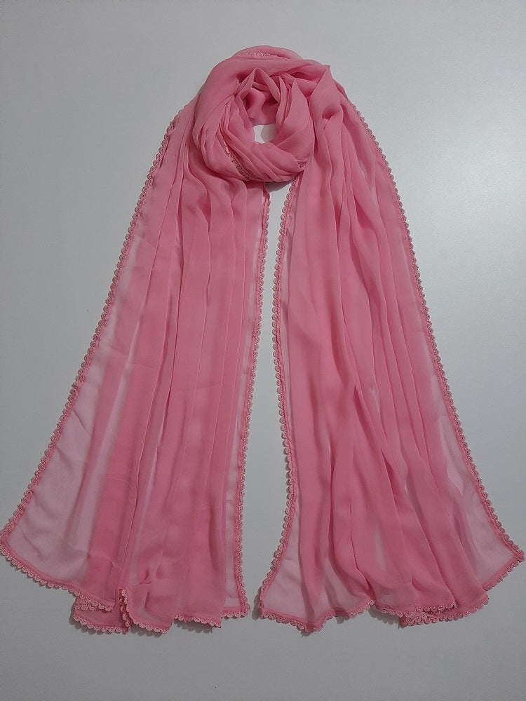 Chiffon dupatta With 4 Sided Lace - Pink - ZD739