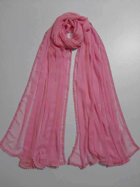 Chiffon dupatta With 4 Sided Lace - Pink - ZD739