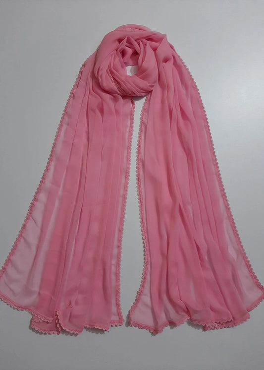 Chiffon dupatta With 4 Sided Lace - Pink - ZD739