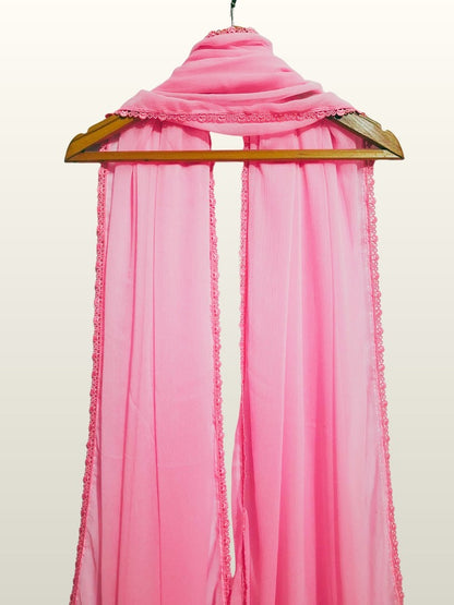 Chiffon dupatta With 4 Sided Lace - Pink - ZD808