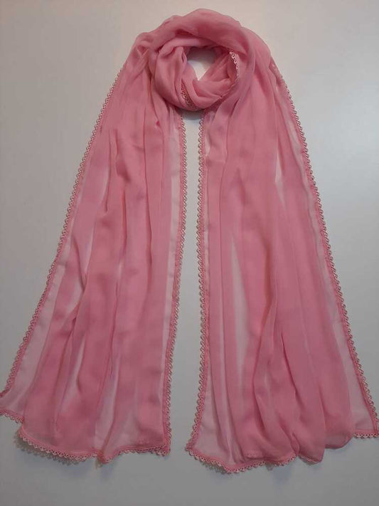 Chiffon dupatta With 4 Sided Lace - Pink - ZD808
