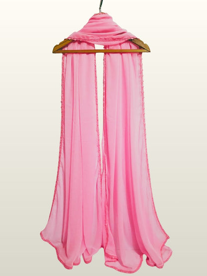 Chiffon dupatta With 4 Sided Lace - Pink - ZD808