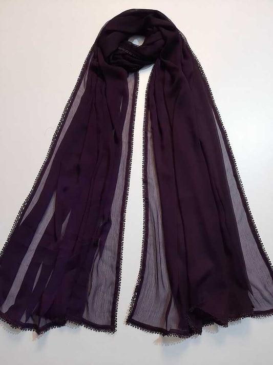 Chiffon dupatta With 4 Sided Lace - Purple - ZD808