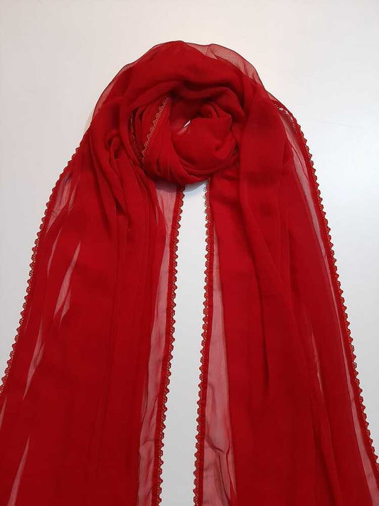 Chiffon dupatta With 4 Sided Lace - Red - ZD808