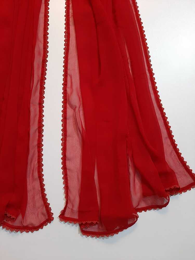 Chiffon dupatta With 4 Sided Lace - Red - ZD808