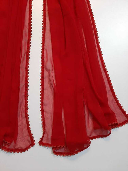 Chiffon dupatta With 4 Sided Lace - Red - ZD808