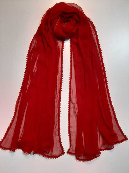 Chiffon dupatta With 4 Sided Lace - Red - ZD808