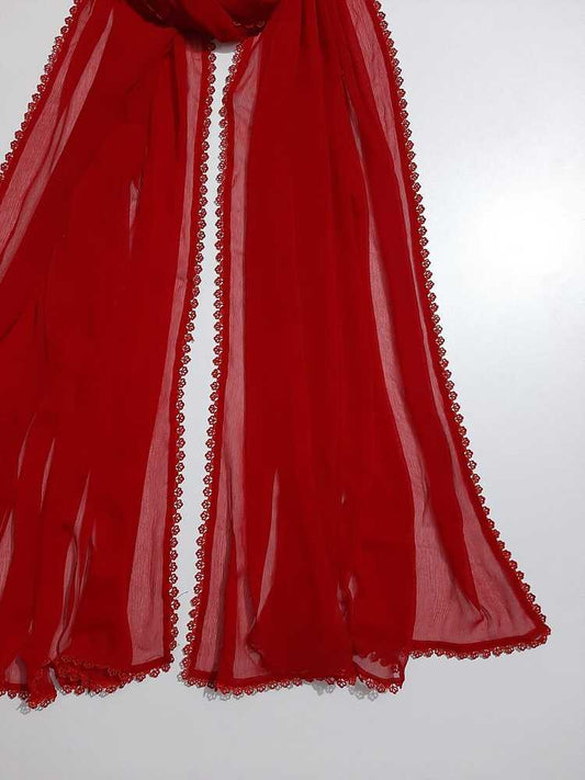 Chiffon dupatta With 4 Sided Lace - Red - ZD901