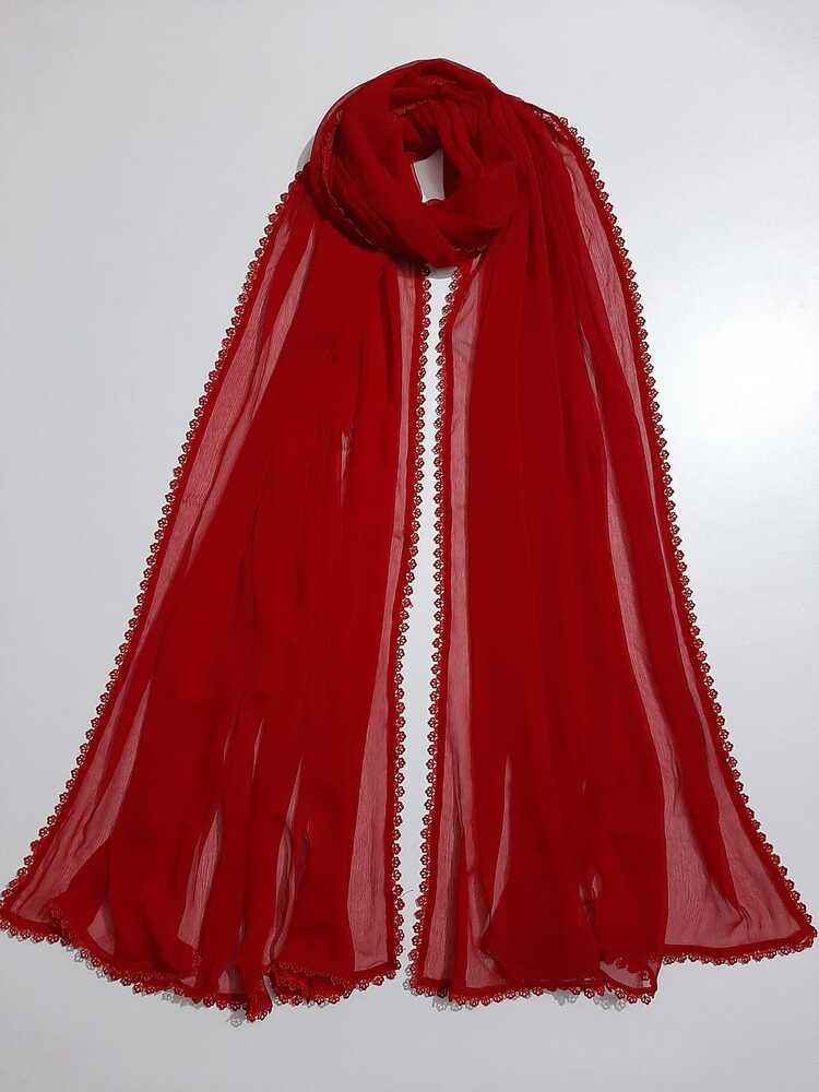 Chiffon dupatta With 4 Sided Lace - Red - ZD901