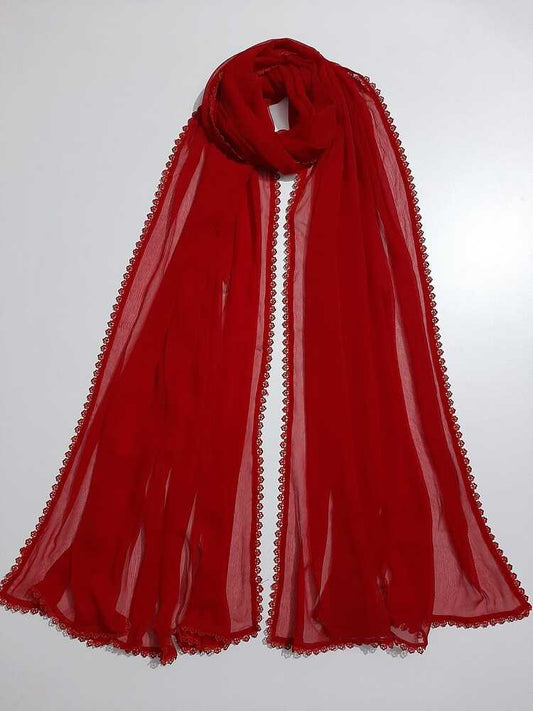 Chiffon dupatta With 4 Sided Lace - Red - ZD901