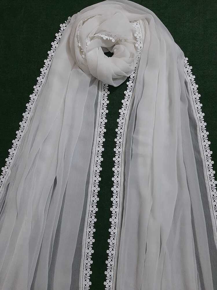 Chiffon Dupatta With 4 Sided Lace – White - ZD119