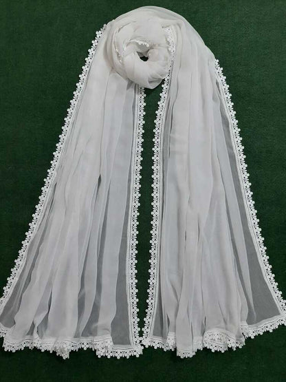 Chiffon Dupatta With 4 Sided Lace – White - ZD119