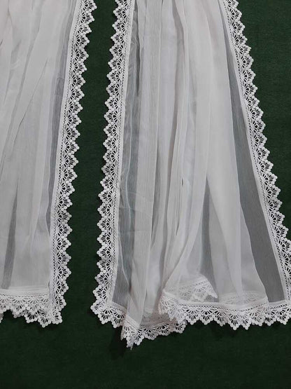 Chiffon Dupatta With 4 Sided Lace – White - ZD29