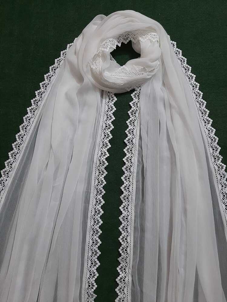 Chiffon Dupatta With 4 Sided Lace – White - ZD29