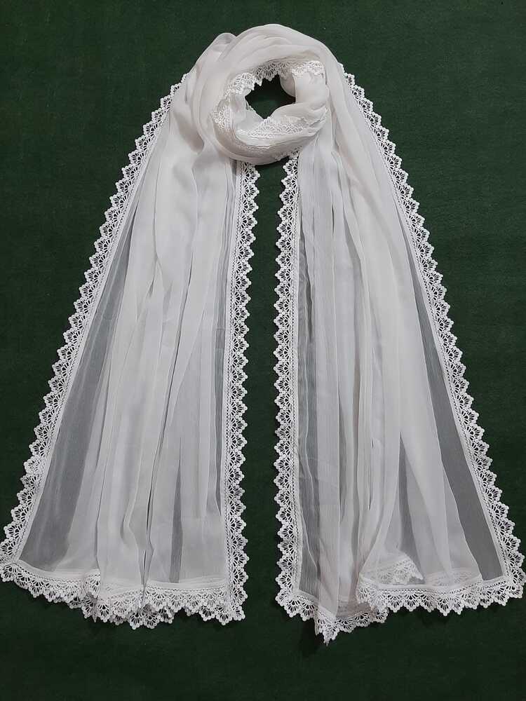 Chiffon Dupatta With 4 Sided Lace – White - ZD29