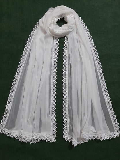 Chiffon Dupatta With 4 Sided Lace – White - ZD29