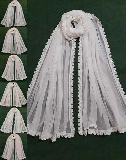 Chiffon Dupatta With 4 Sided Lace – White