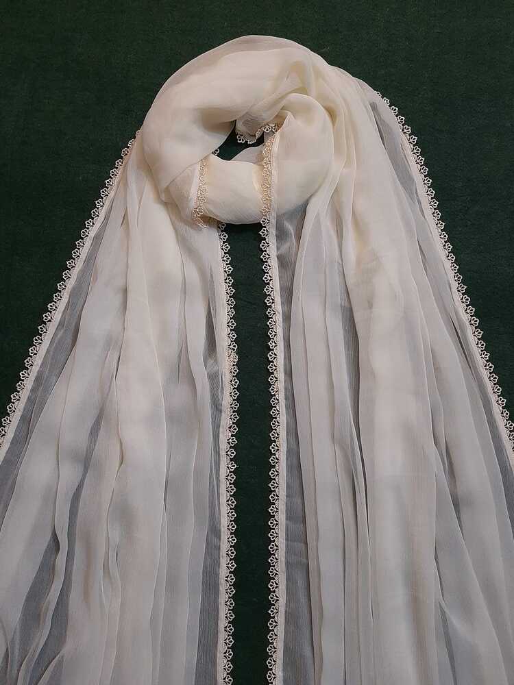 Chiffon dupatta With 4 Sided Lace - Cream - ZD603