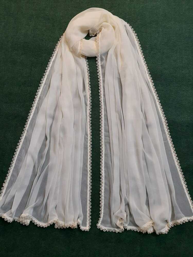 Chiffon dupatta With 4 Sided Lace - Cream - ZD603