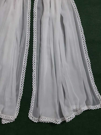 Chiffon dupatta With 4 Sided Lace - White - ZD612