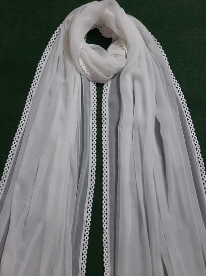 Chiffon dupatta With 4 Sided Lace - White - ZD612