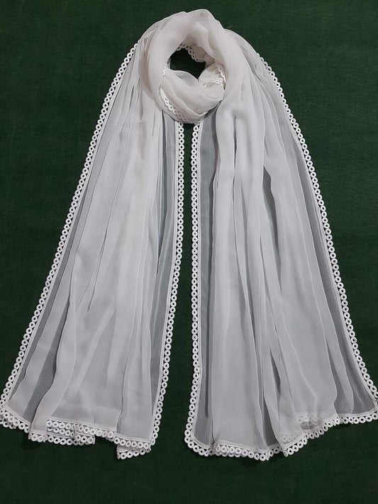 Chiffon dupatta With 4 Sided Lace - White - ZD612