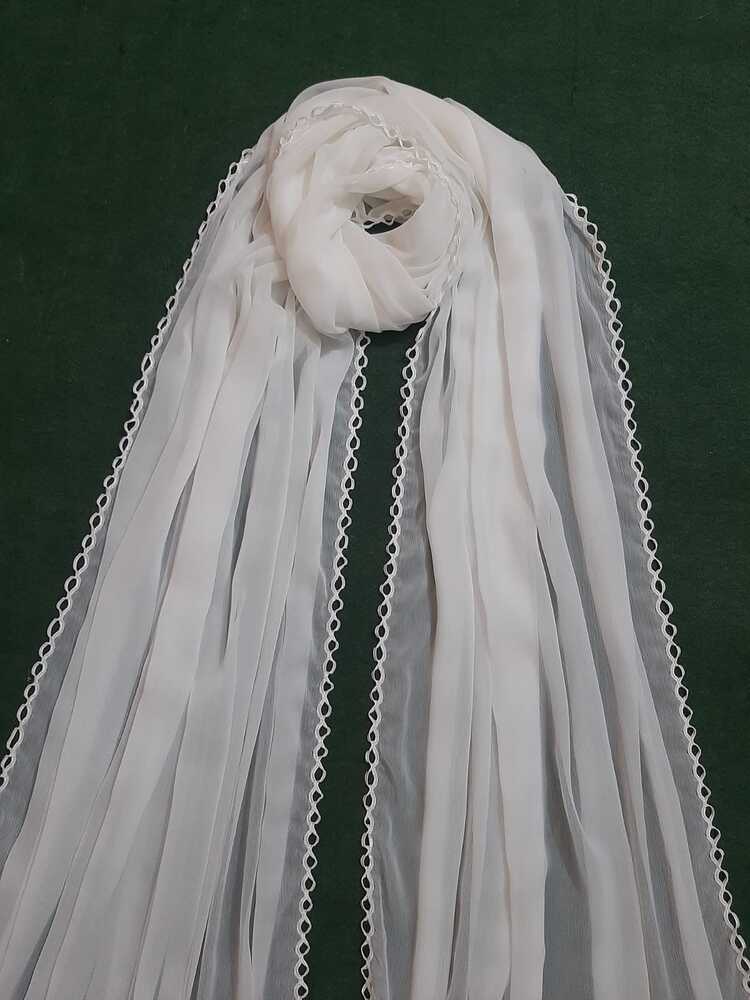 Chiffon Dupatta With 4 Sided Lace – White - ZD650