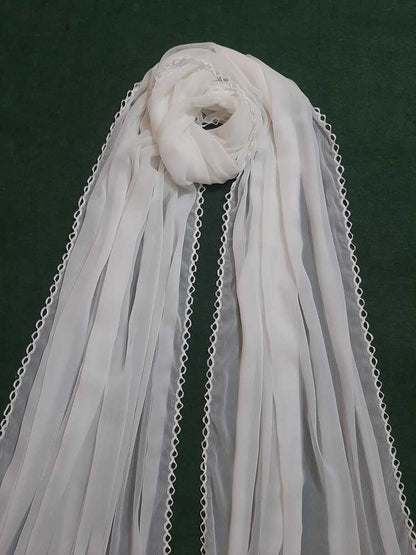 Chiffon Dupatta With 4 Sided Lace – White - ZD650