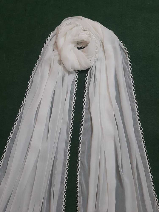 Qureshia Work Chiffon Dupatta – White - ZD650