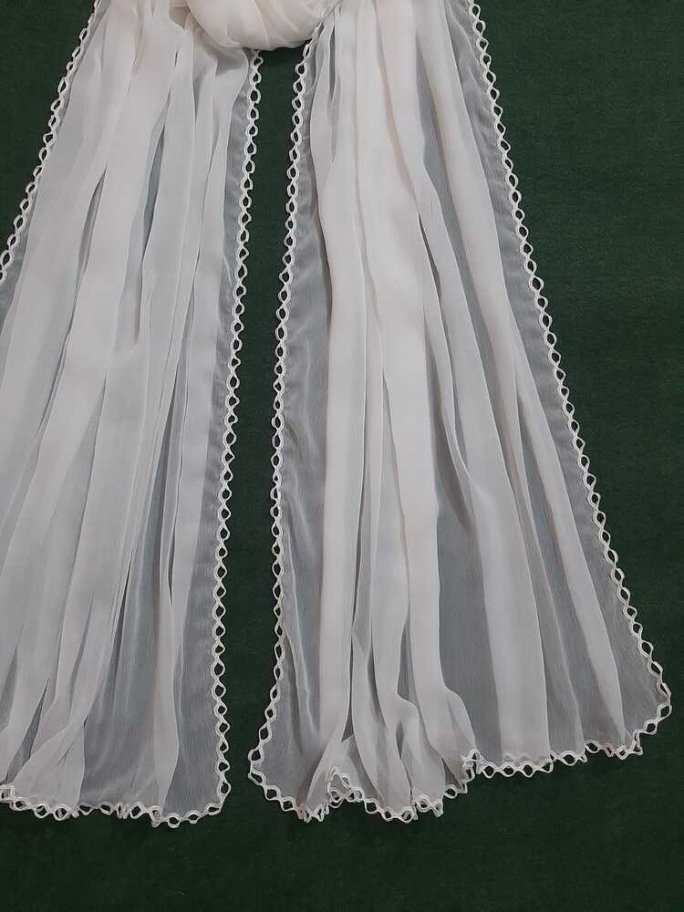 Chiffon Dupatta With 4 Sided Lace – White - ZD650